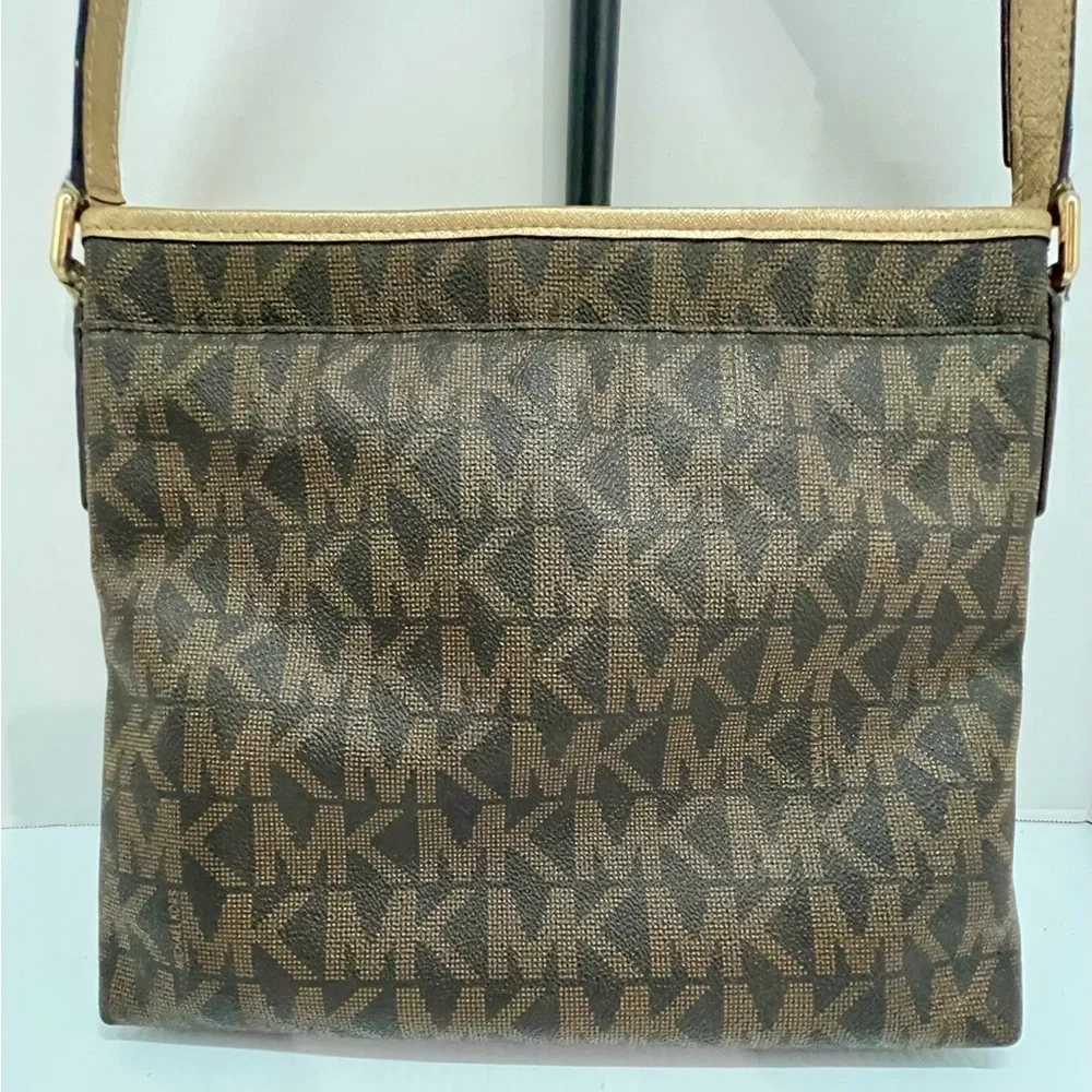 Michael Kors Jet Set Center Stripe Messenger Crossbody Brown/Gold